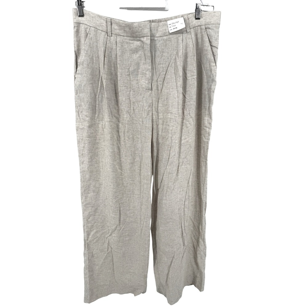Abercrombie & Fitch Womens Ultra High Rise Wide Leg Pants 34/18L Beige Trousers